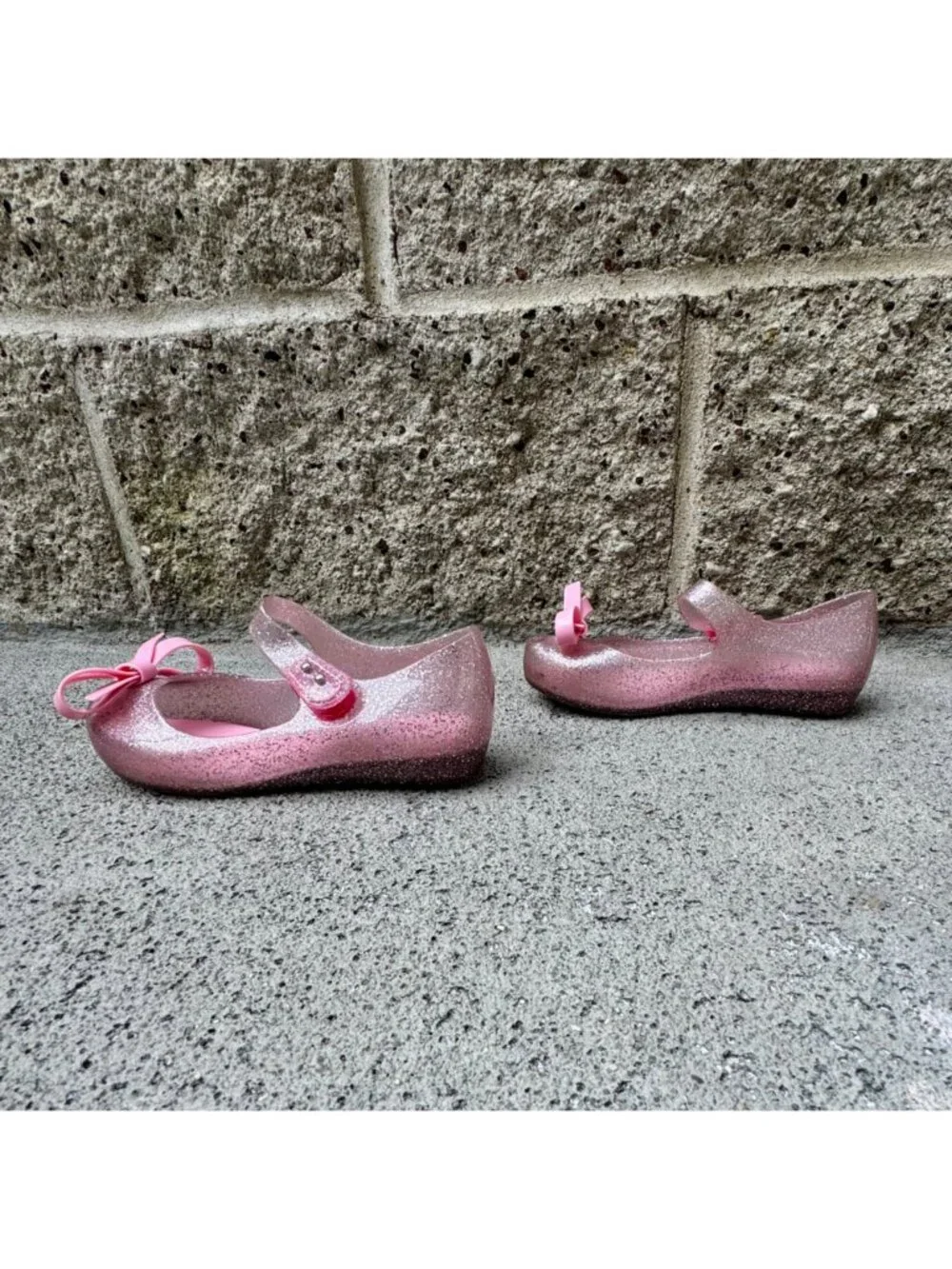 MINI MELISSA Ultragirl Bow Pink Glitter Jelly Flats Girls 12 Mary Jane Shoes - Picture 3 of 10